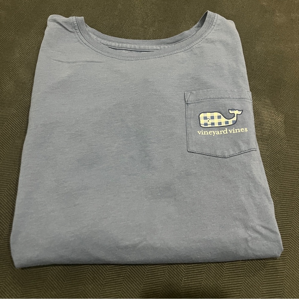 Vineyard Vines Long-Sleeve Pocket Tee in Light Blue with Whale Logo
